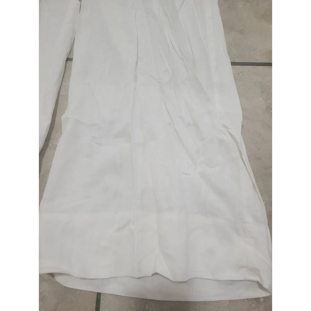 White Wide Leg Linen Blend‎ Pants Flowy Cropped Summer Casual Trousers